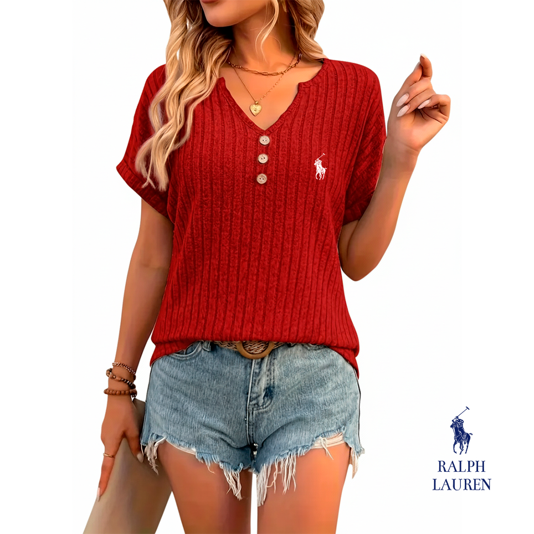 Ꮢalph ᏞauᏒen Ribbed Knit V-Neck Blouse